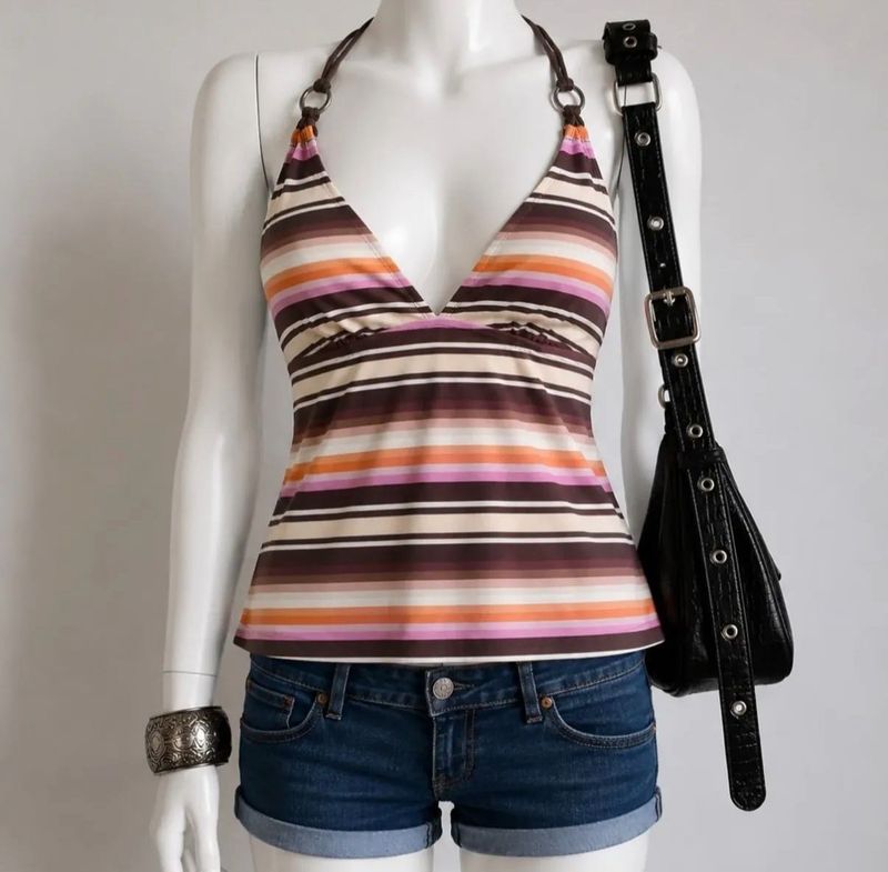 Striped Halter Neck Bikini Top