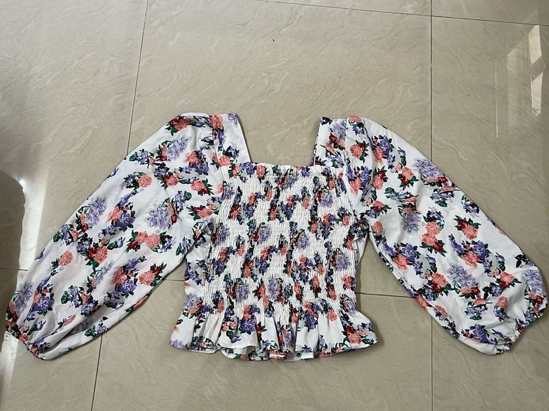 Floral Smocked Square Neck Top
