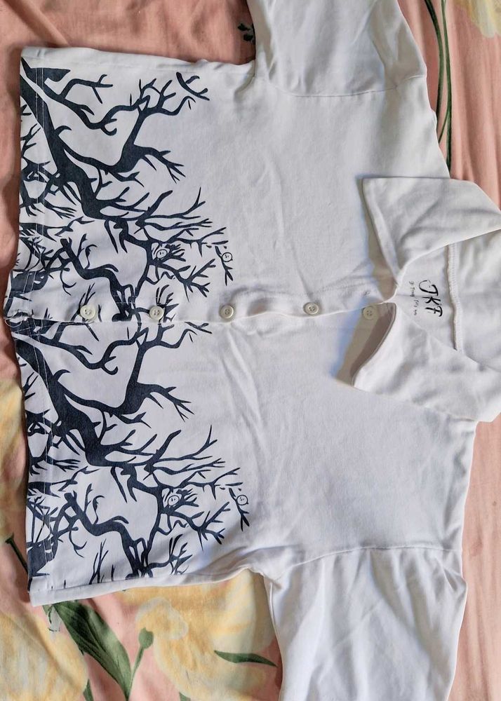 White Tree Print Top