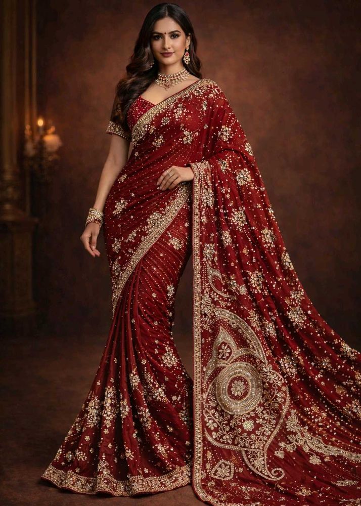 🇳🇿💫🎀 Y2K Stunning Embroidered Maroon Saree