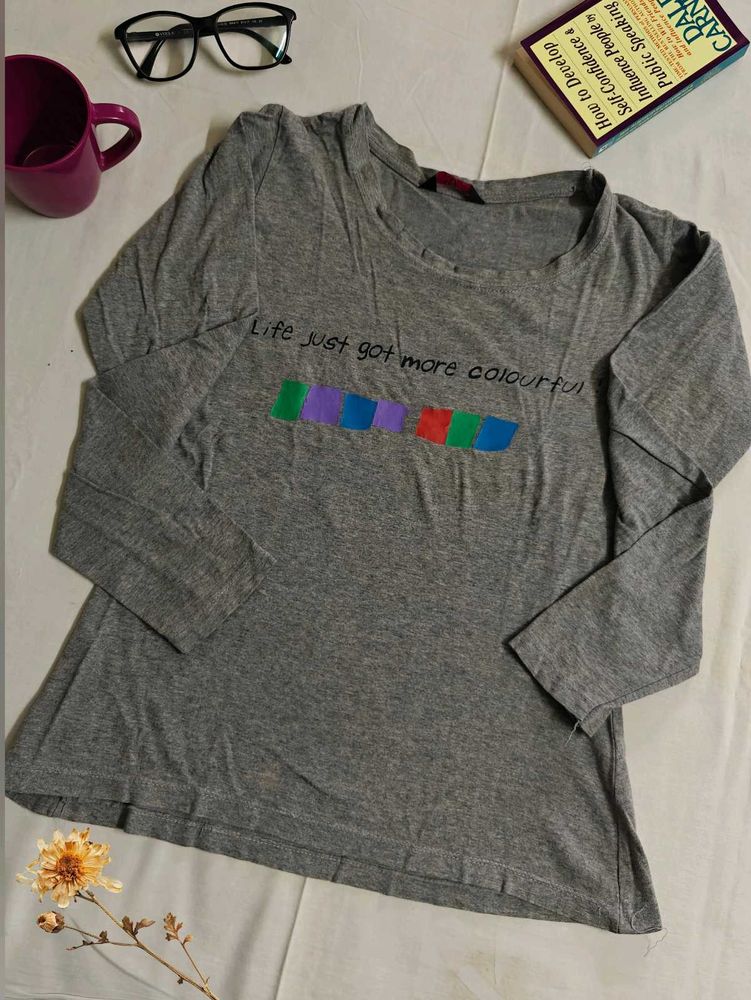 Grey "Life just got more colourful" T-shirt