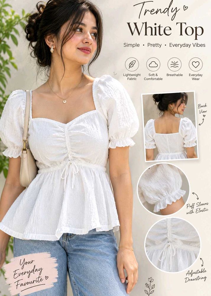Trendy White Puff Sleeve Peplum Top
