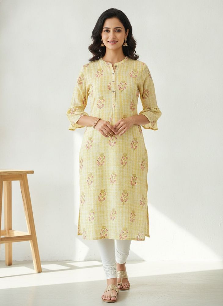Yellow Floral Print Kurta