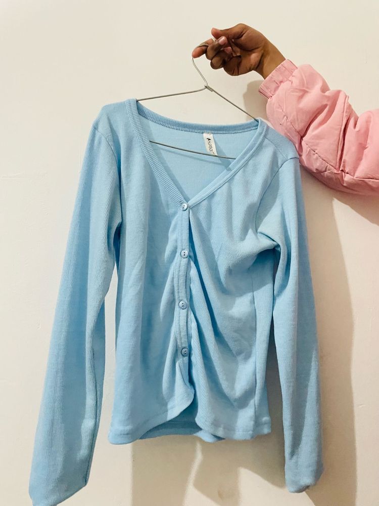 Blue Button-Down knit top
