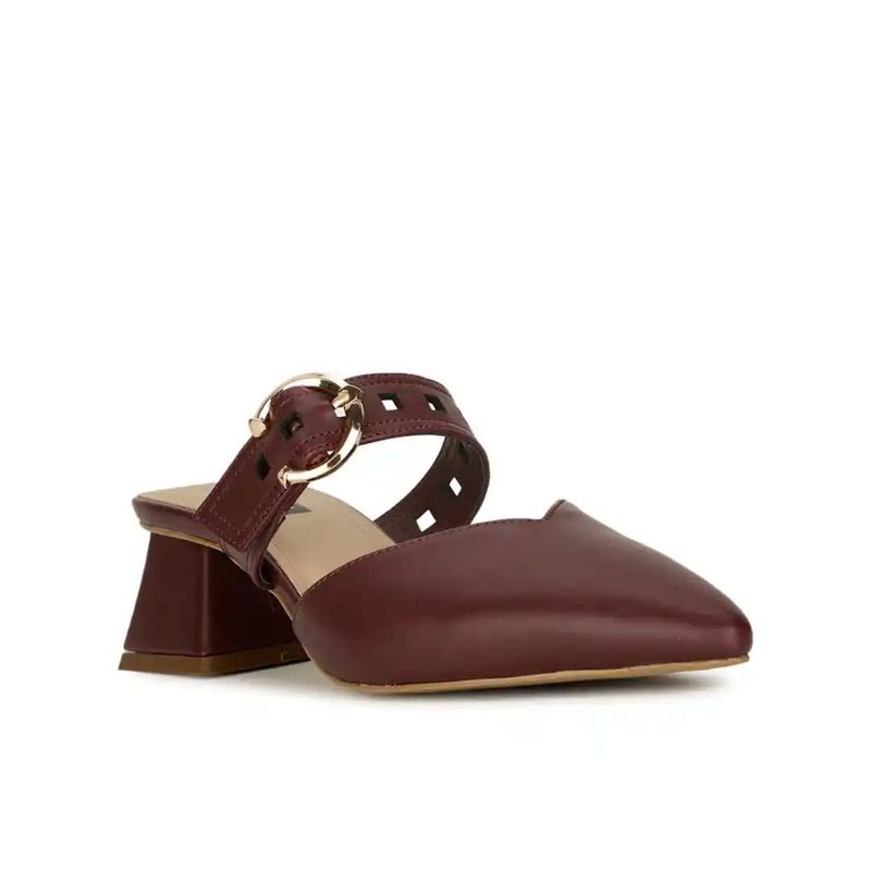 Burgundy Block Heel Mules with Buckle