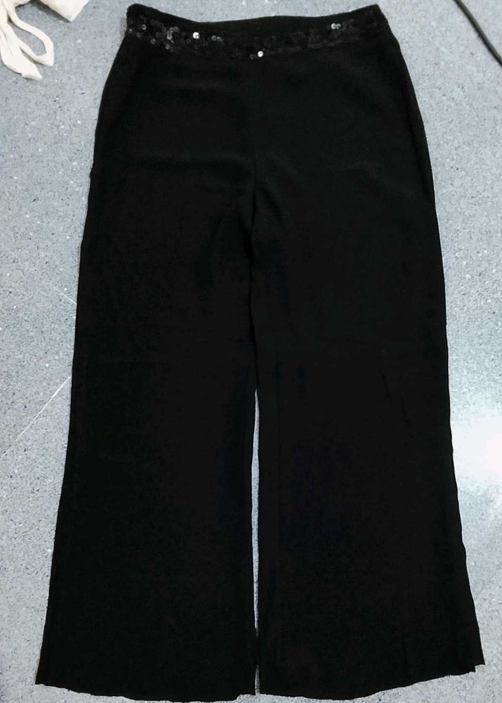 Elegant Black Pants with Sequined Waistband
