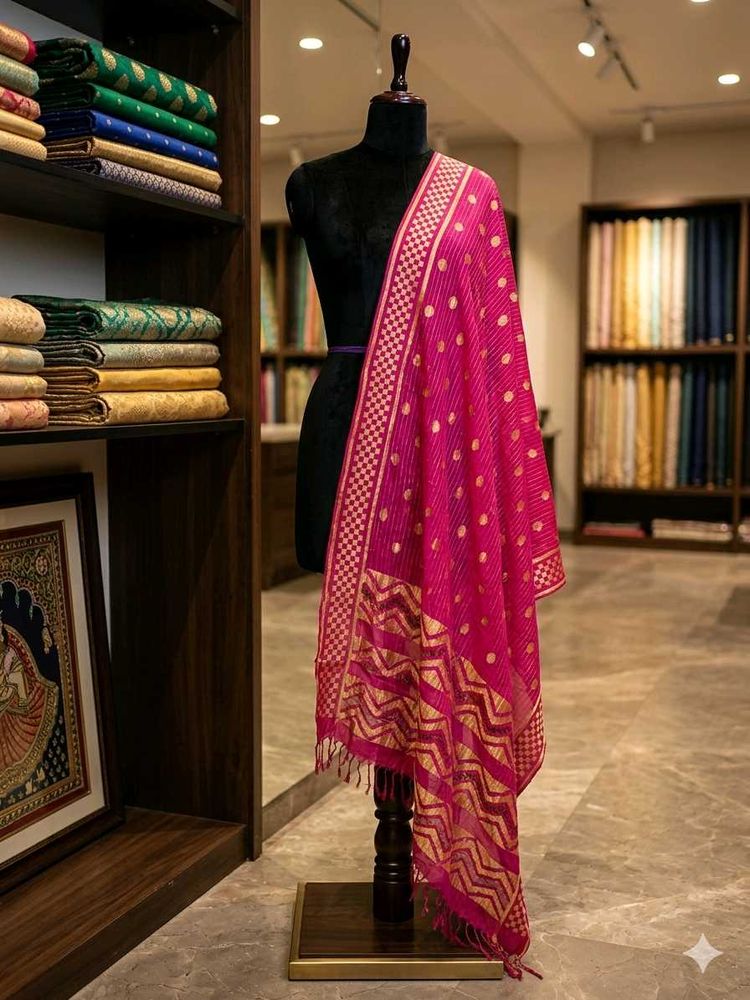 Vibrant Pink Banarasi Silk Dupatta