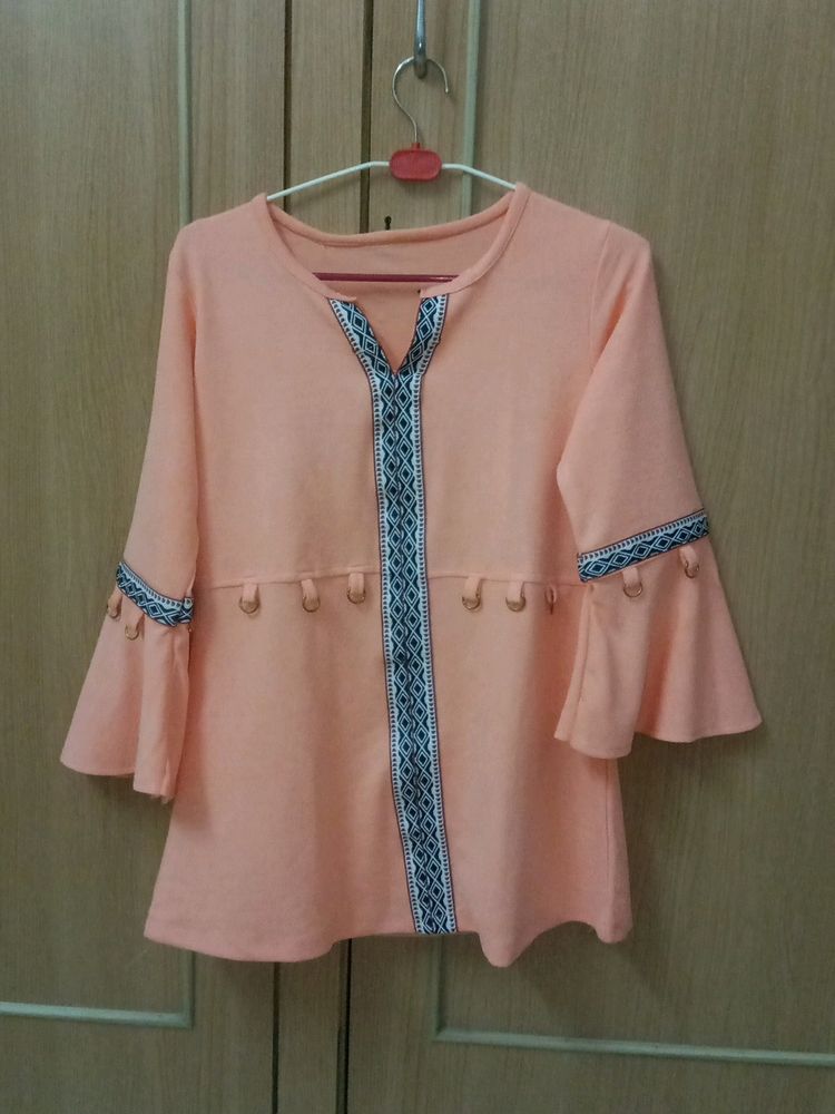 Beautiful Peach Colour V Shape Top For Girls
