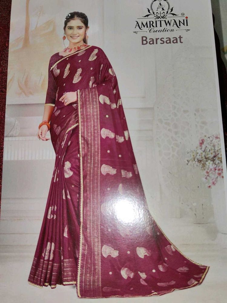 Maroon Saree with Gold Print