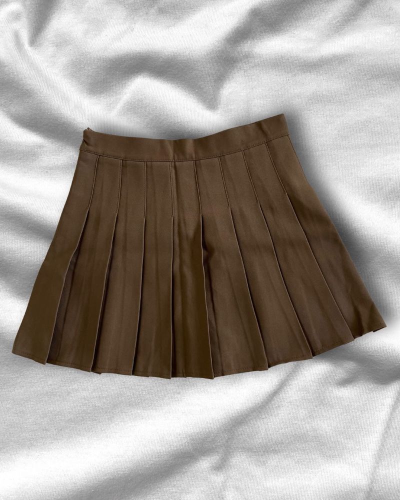 Brown Pleated Mini Skirt