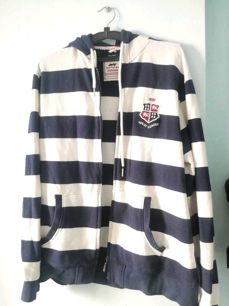 Unisex Striped Oversized Hoodie Jacket 🤍💙