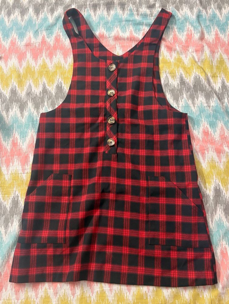 Red Plaid Pinafore Dress