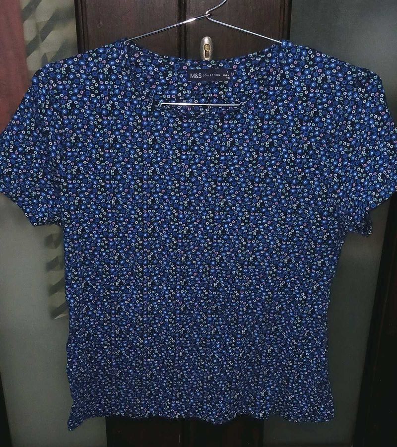 Chic Blue Floral Print Top