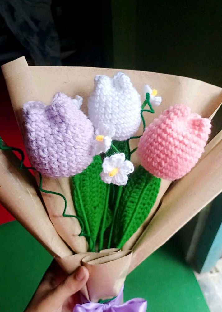 💐Handmade Knitted Tulip Bouquet💐j