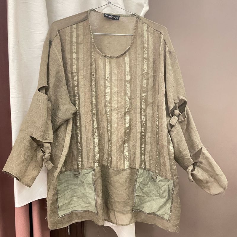 Unique Beige Striped Kurta with Pocket Detail