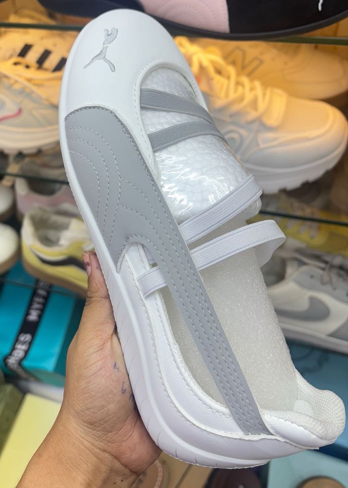 Puma White &amp; Grey Ballet Flats