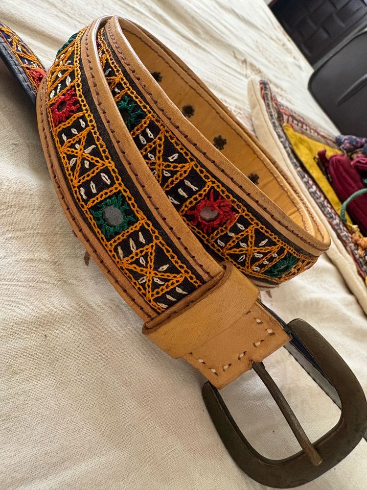 Embroidered Leather Belt with Mirror Work