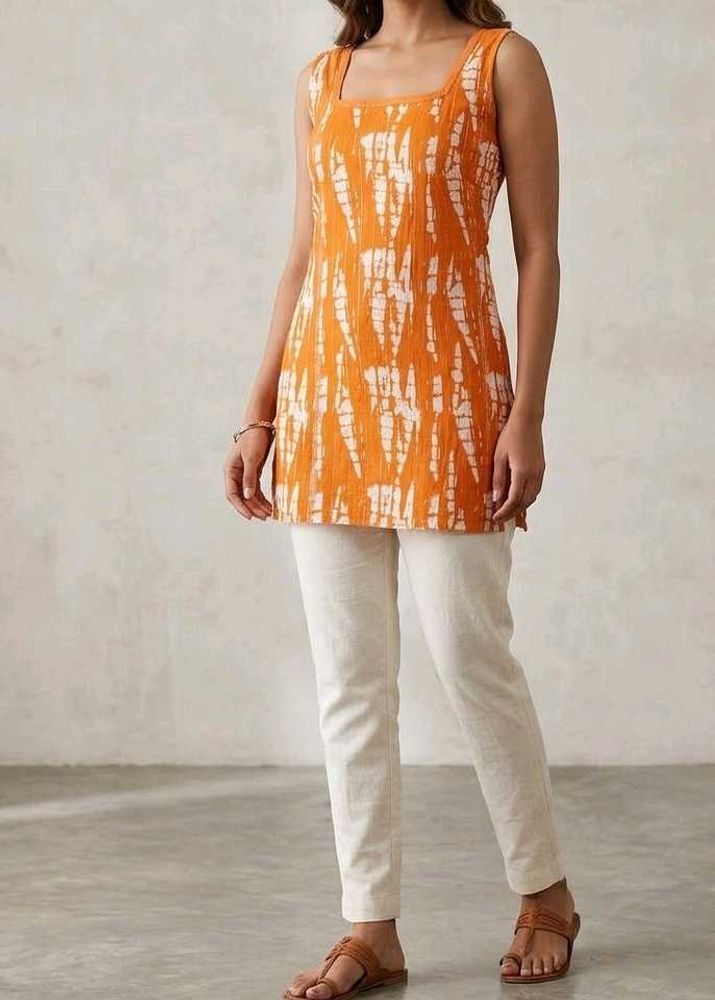 Orange Tie-Dye Sleeveless short Kurta