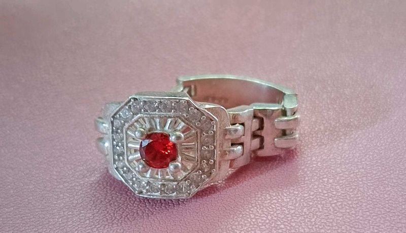 Red Stone Silver Ring