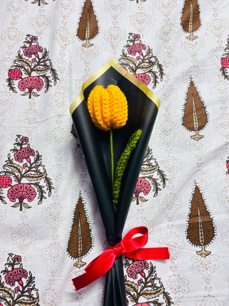 Crocheted Yellow Tulip Flower