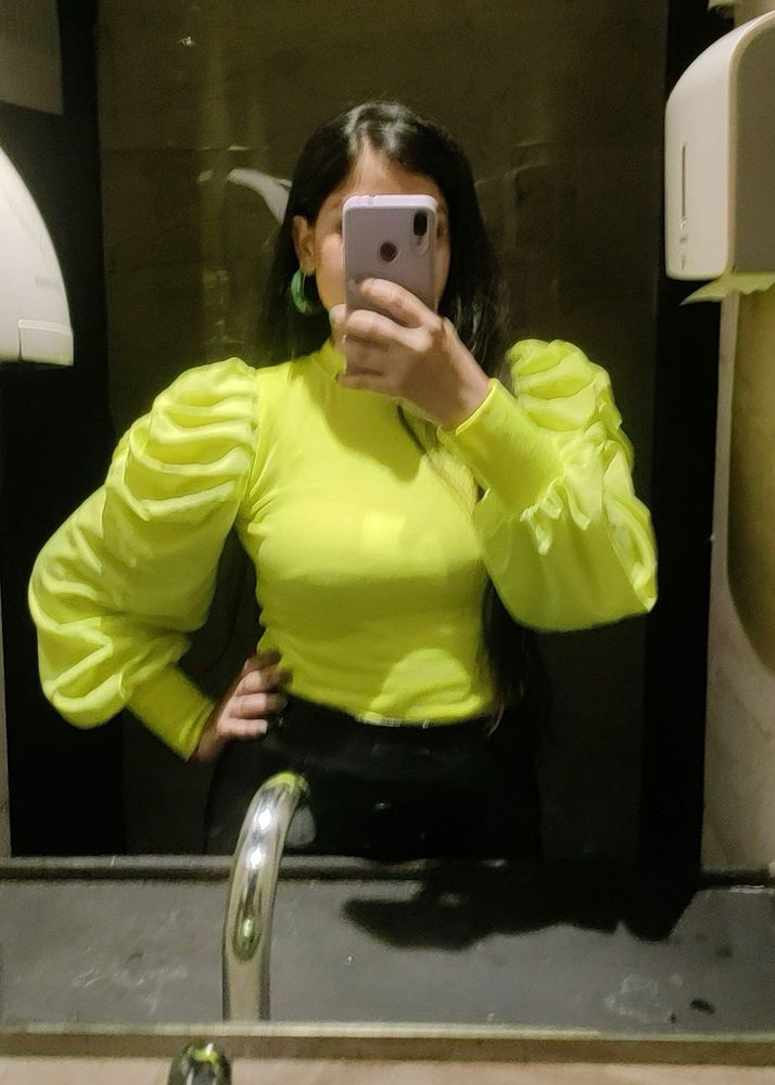 Puff Sleeves Lime Green Top