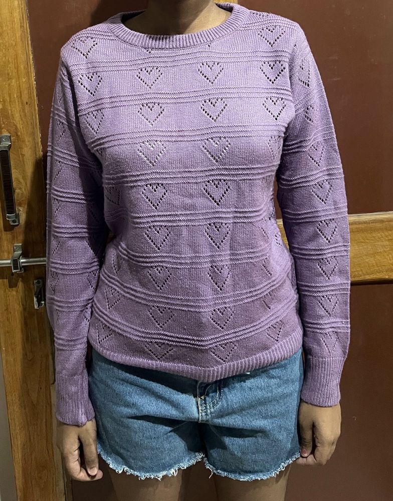 Lilac Heart Pattern Knit Sweater