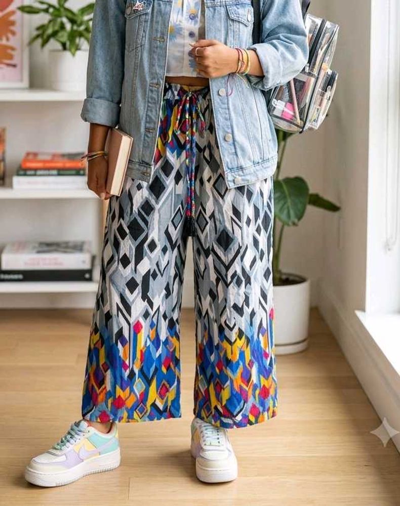 Boho Geometric Print Wide-Leg Pants