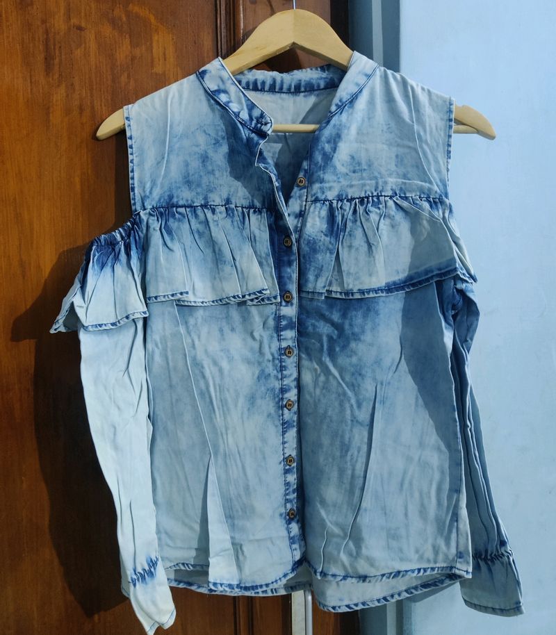 Denim Cold Shoulder Top