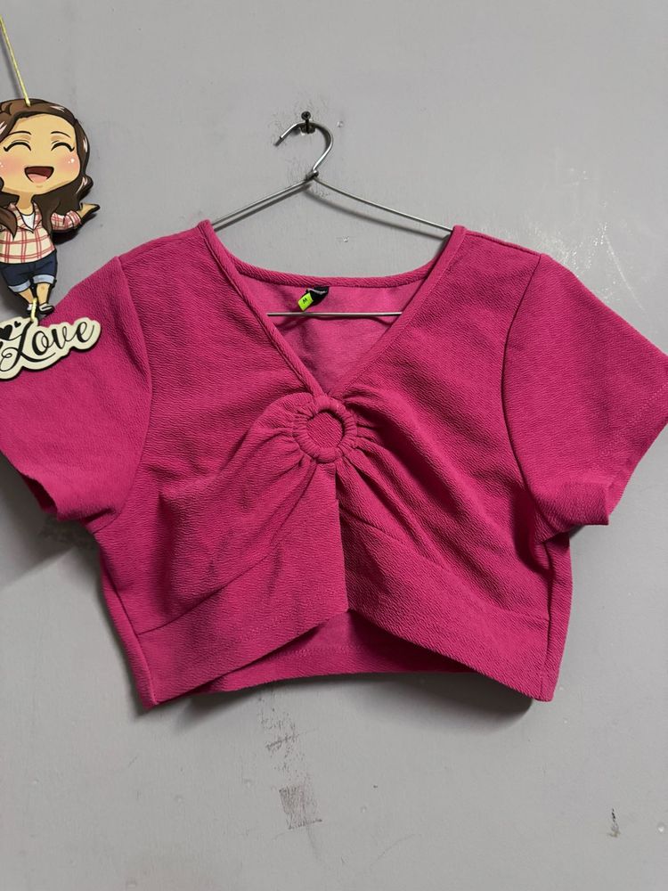 Pink Ring Detail Crop Top
