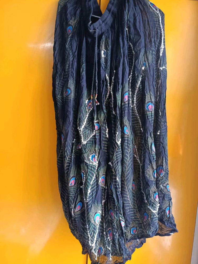 Women's Peacock Print Long Skirt | Sequins Work |