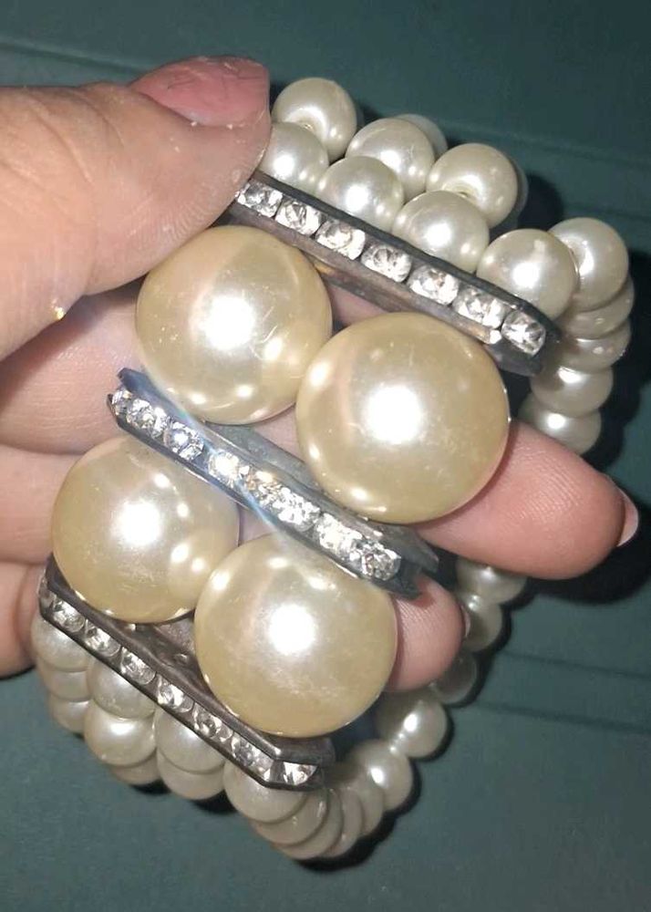 Chunky Pearl &amp; Rhinestone Bracelet