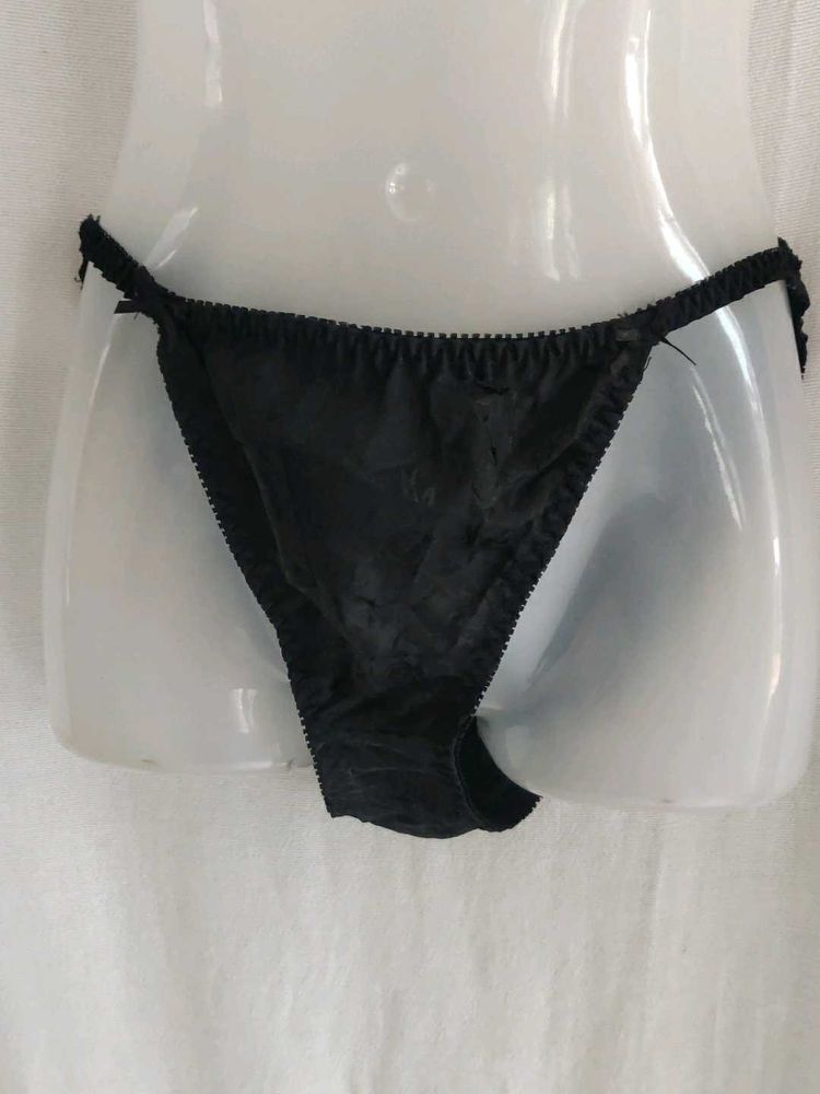 Black Satin Thong Panty