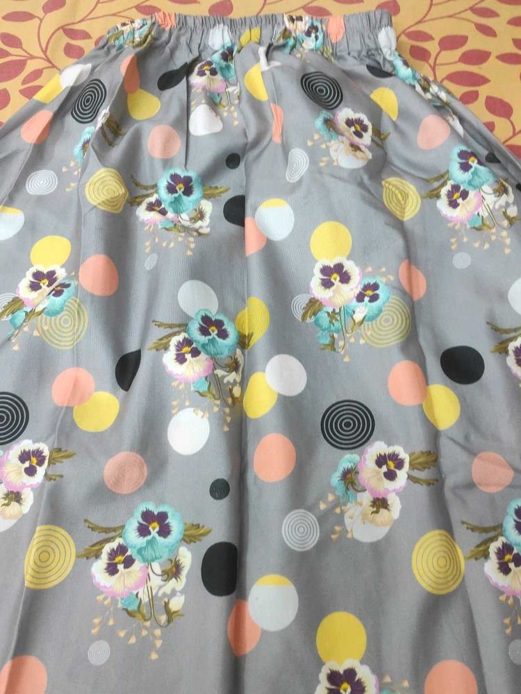 Printed Silver Grey Color Skirt