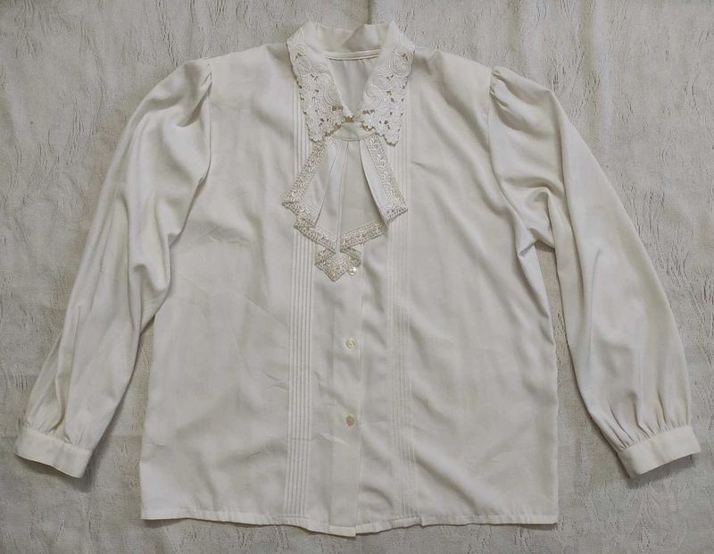 Elegant White Lace Collar shirt