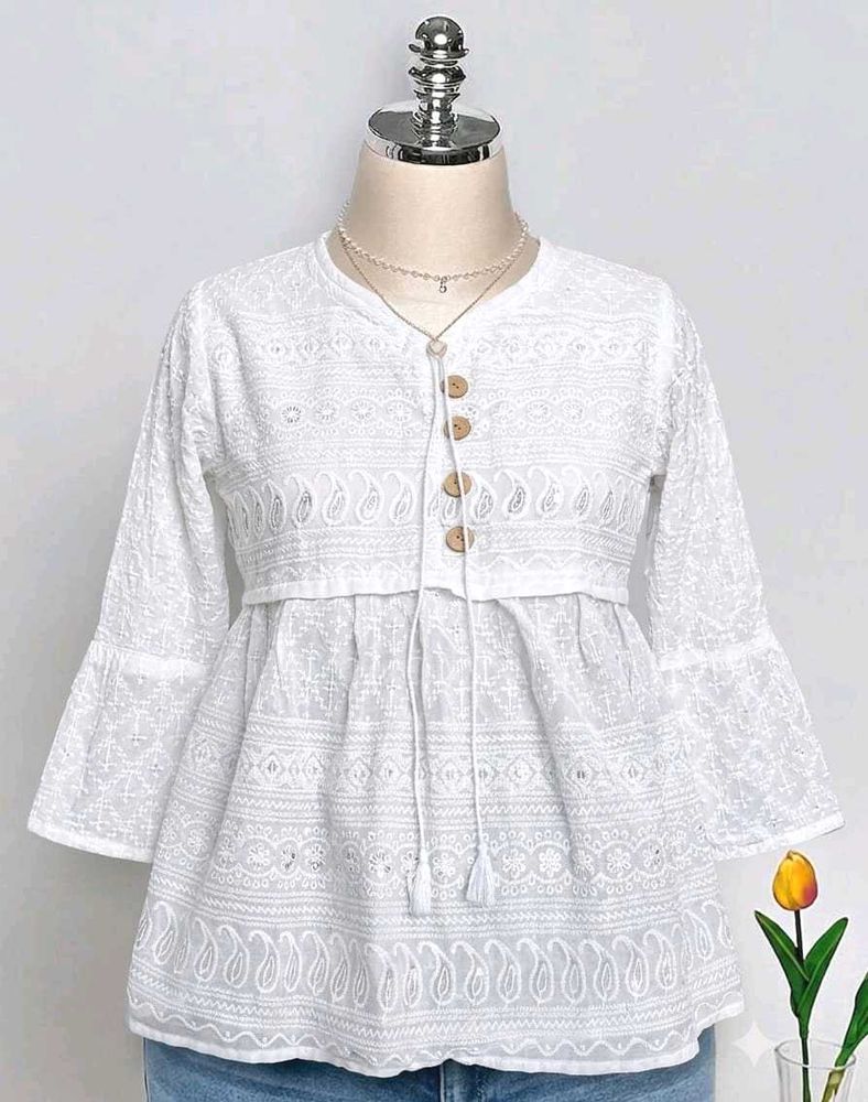 White Embroidered Boho Peplum Top