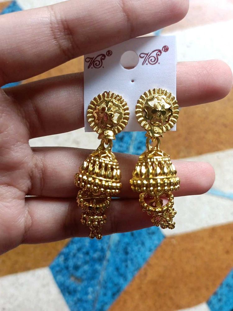 Elegant Gold Tone Jhumka Earrings