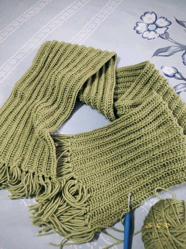 Handmade Olive Green Crochet Scarf