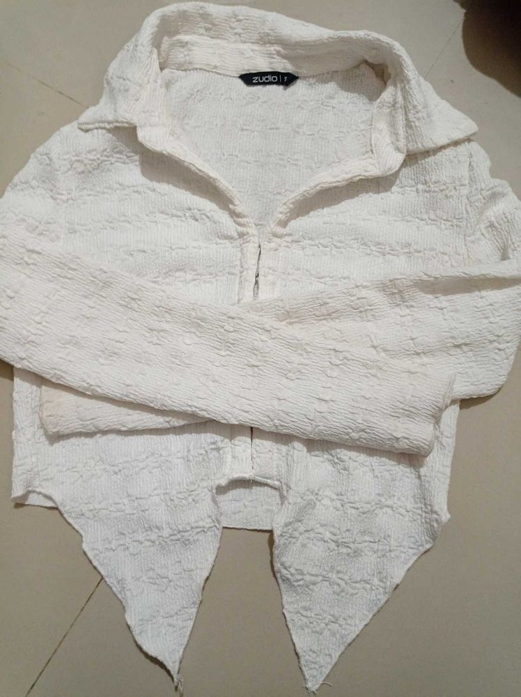 Zudio White Textured Collared Top