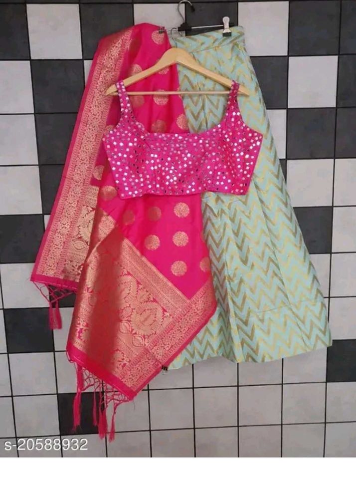 Elegant Pink &amp; Mint Lehenga Choli Set