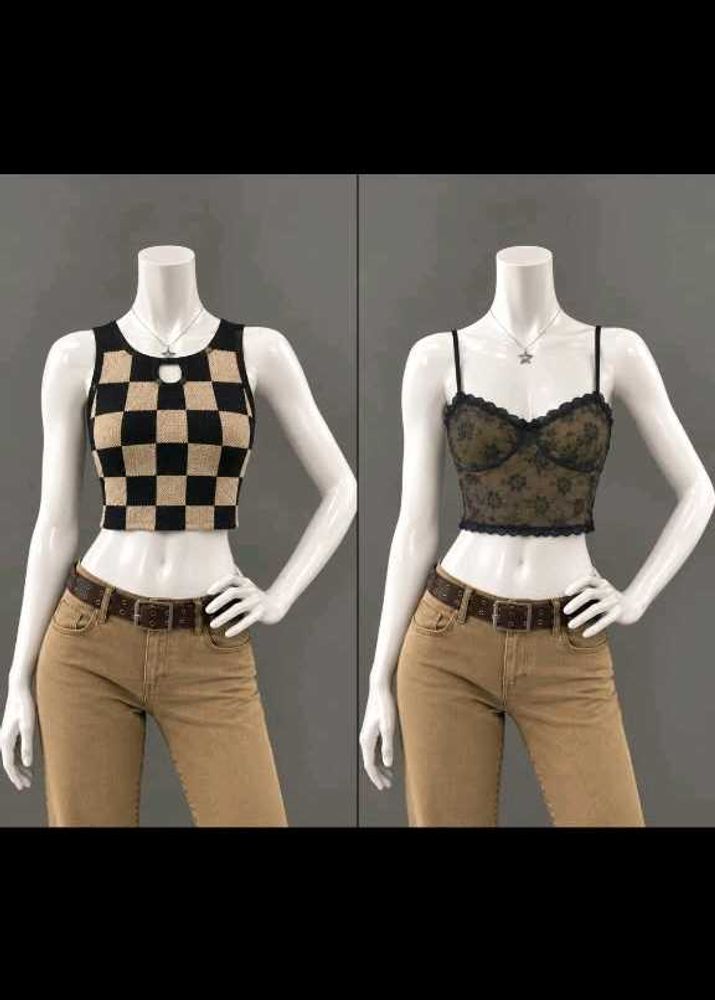 Chic Crop Tops - Checkered &amp; Lace Styles