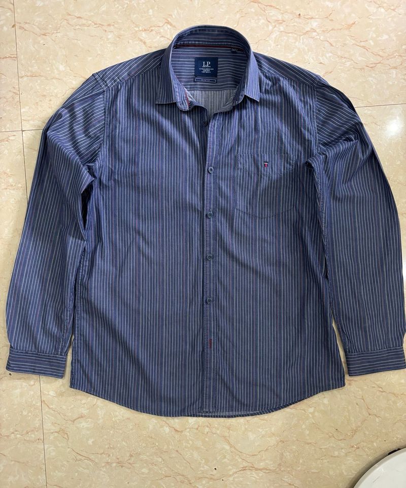 Louis Philippe Men’s Blue Striped Shirt