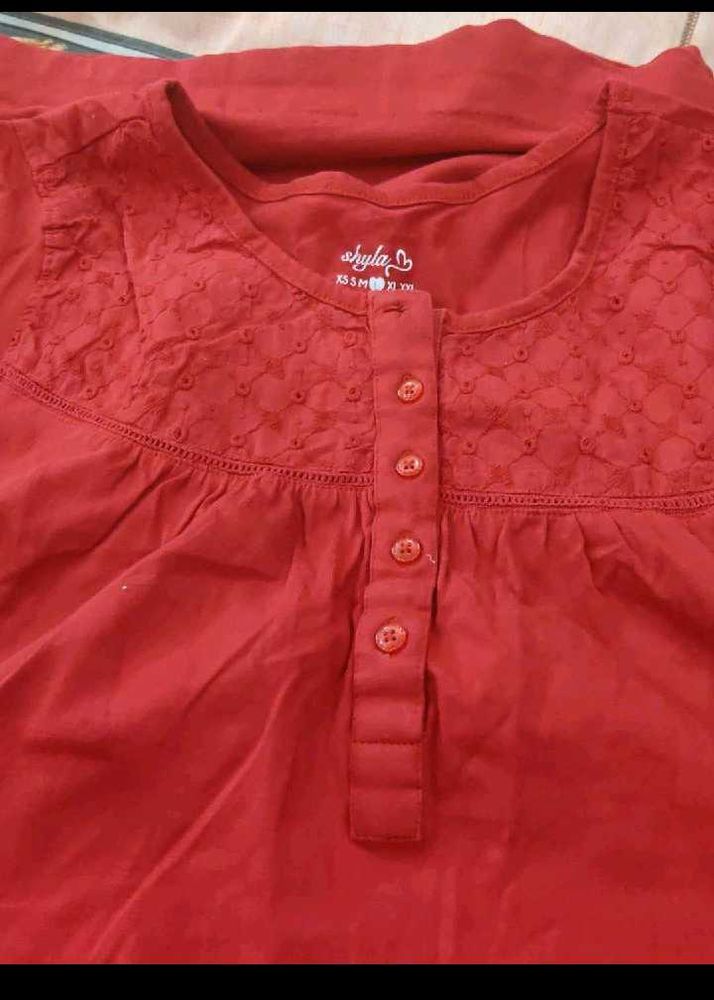 Red Embroidered Henley  pregnancy nighty