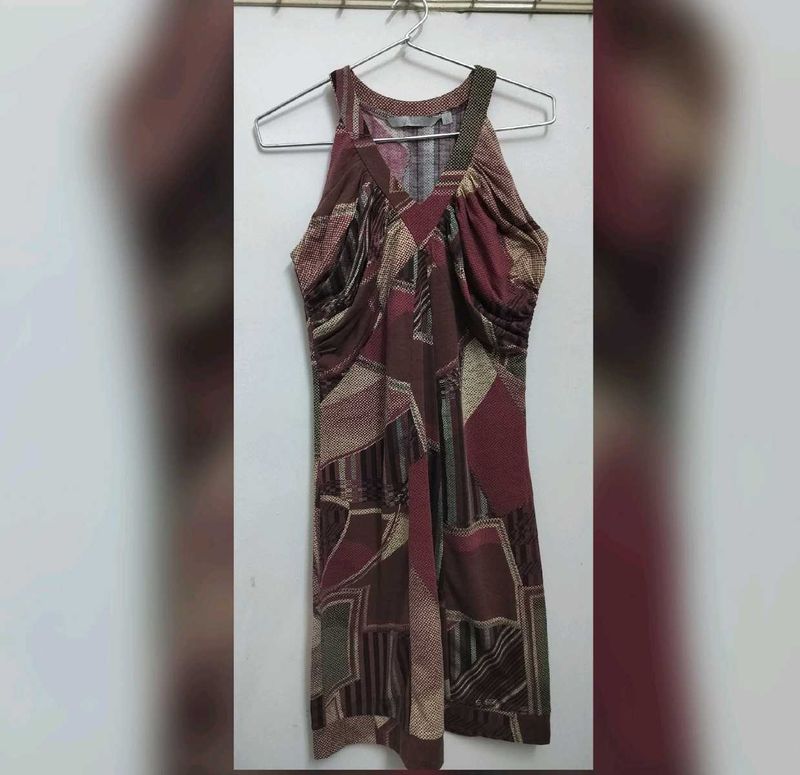 Brown Globus Bodycon Dress with Abstract Print