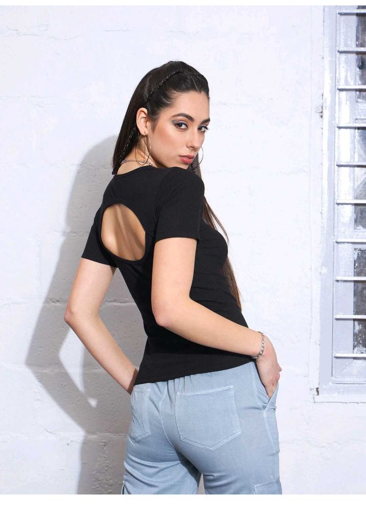 Sassafras Black sweetheart neck cut-out Top
