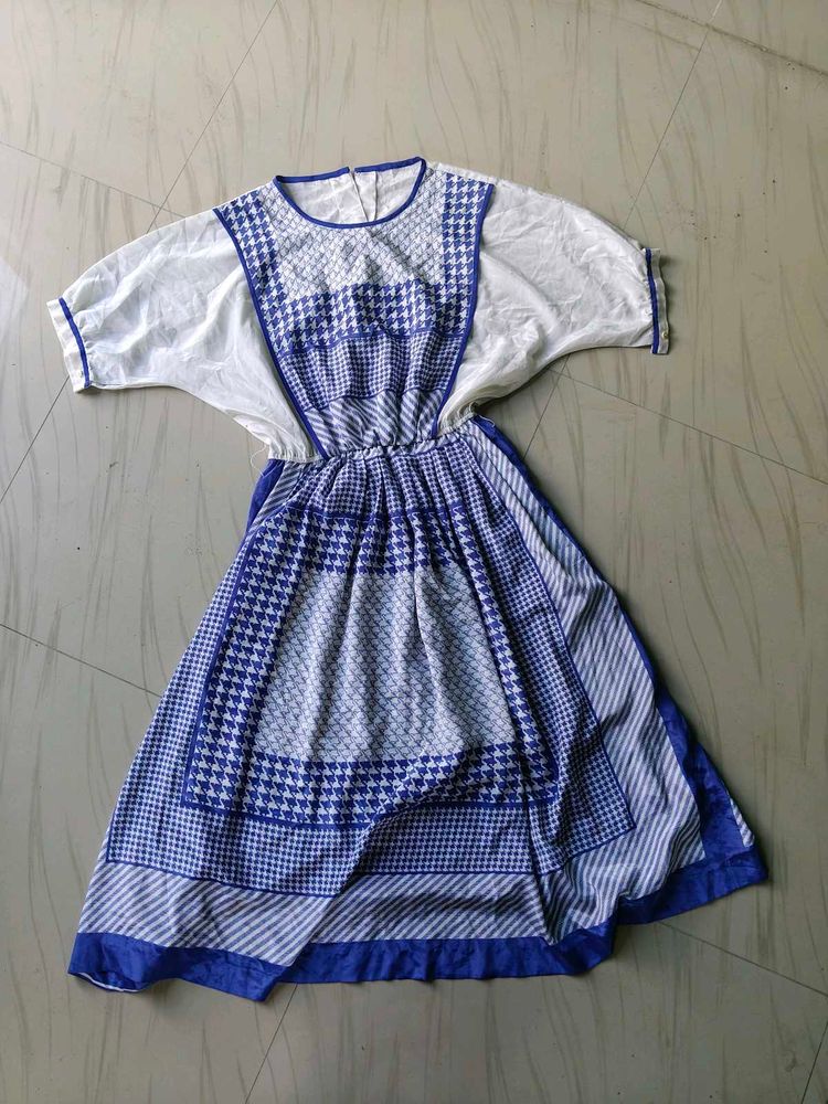 Blue &amp; White Printed Midi Dress
