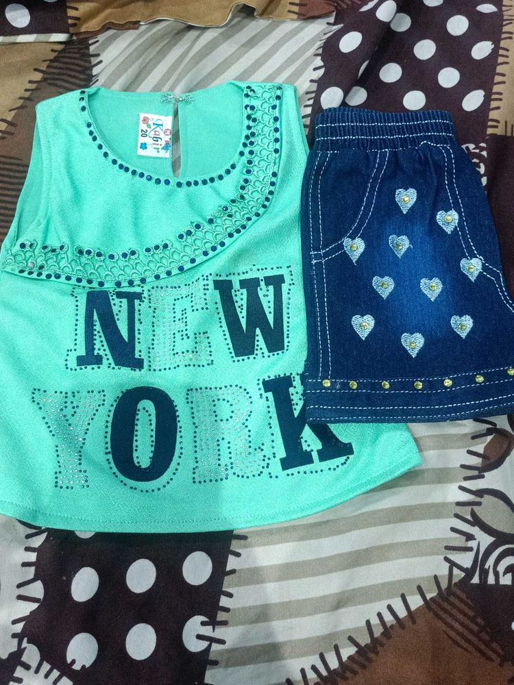 Cute New York Sleeveless Top &amp; Denim Skirt Set