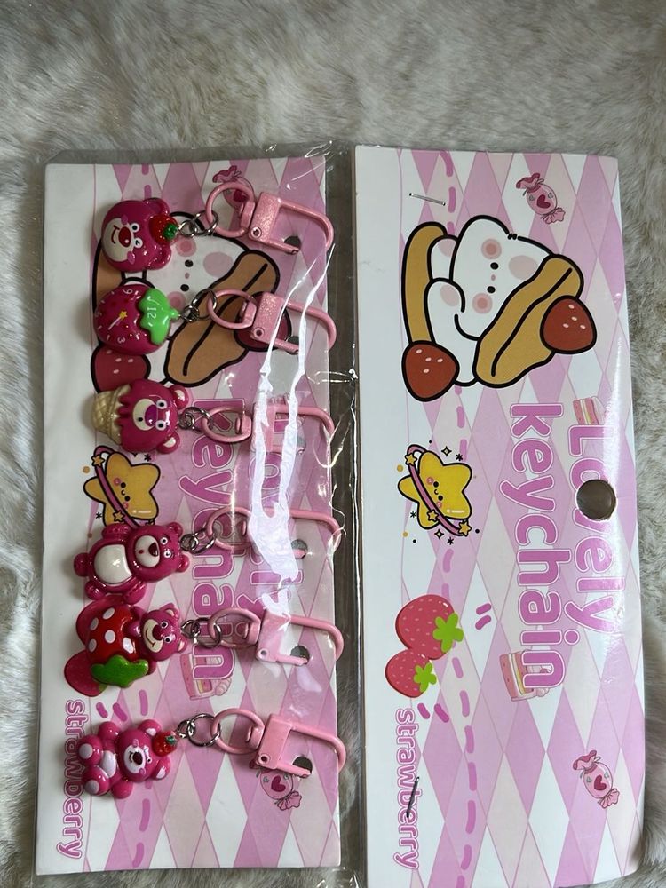 Cute Strawberry Bear Keychain Set