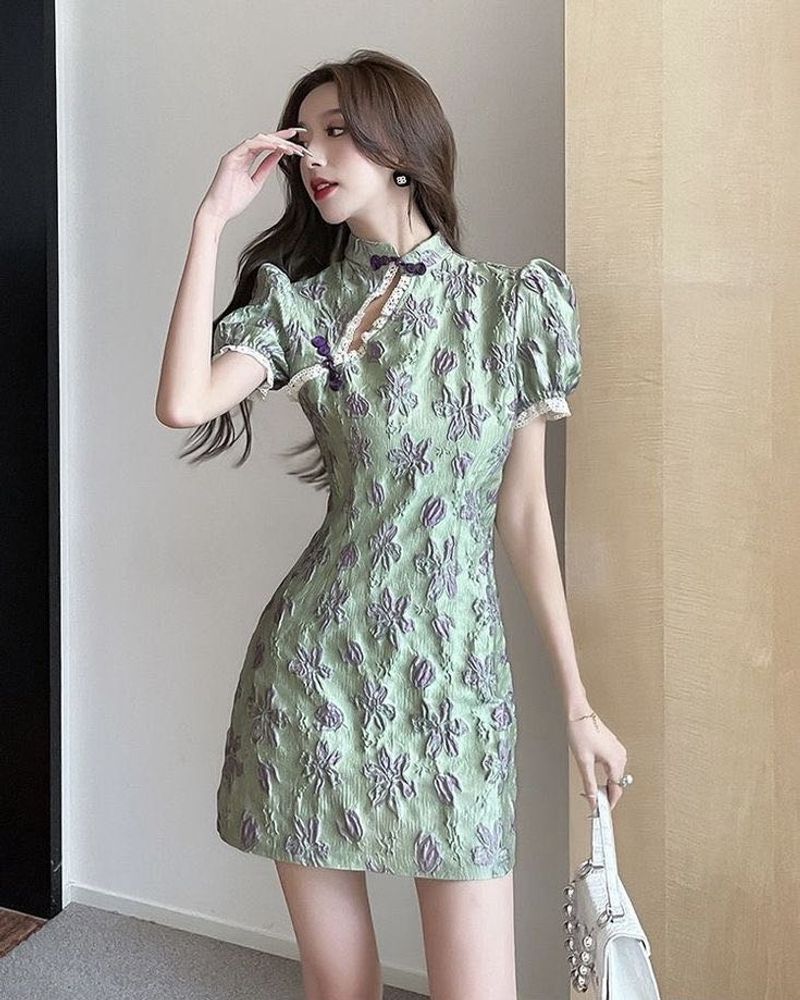 floral Jacquard Qipao Dress