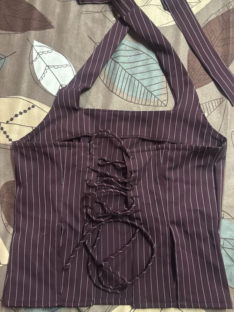 Pinstripe Halter Neck Corset Top