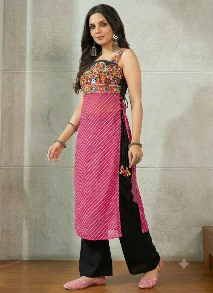 Leheriya Pattern Pink Kurta